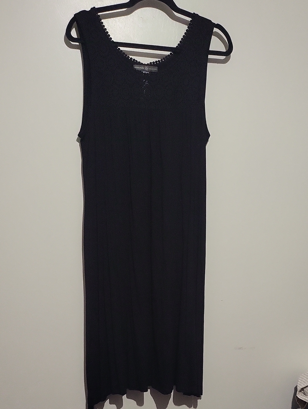 Black Sleeveless Midi Dress with Lace Trim